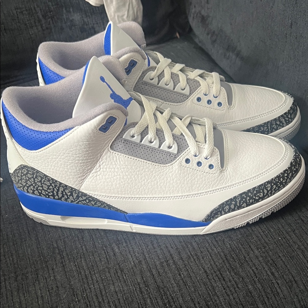 Jordan White and Blue Sneakers with Black Accents